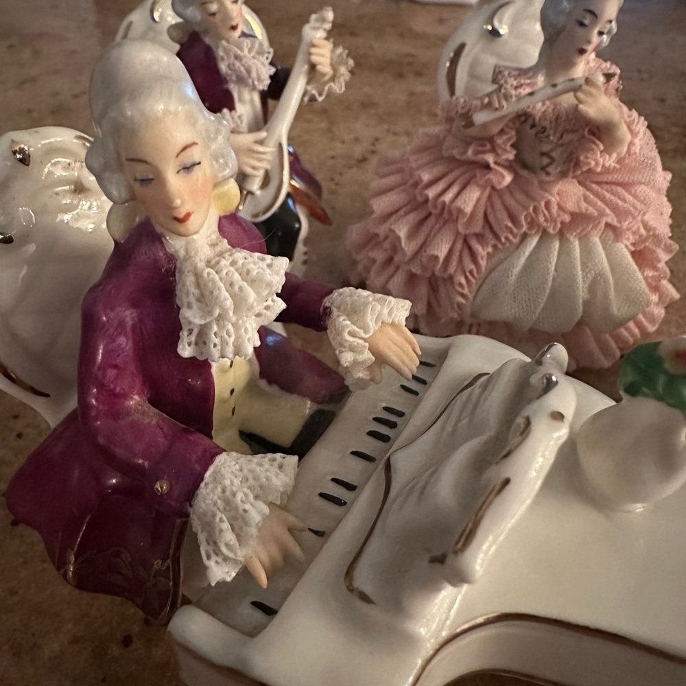 Bridgerton Vintage Porcelain Musician Figurine Trio - Pink & Purple Details